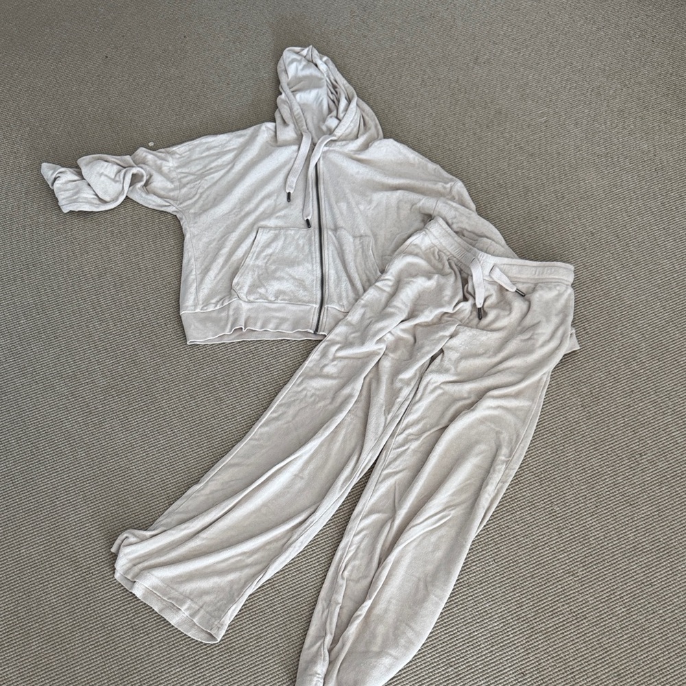Ocean Drive White/Cream Terry Cloth Hoodie & Lounge Pants Set